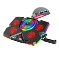 CoolCold  Five Fans 2 USB Ports Laptop Cooler Gaming Notebook Cool Stand,Version: Touch Symphony Red