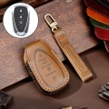For Chevrolet 4-button Hallmo Car Cowhide Leather Key Protective Cover Key Case(Brown)