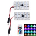 2 PCS Colorful 41MM T10 + Bicuspid Port Remote Control Car Dome Lamp LED Reading Light with 15 LED L