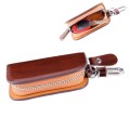 Universal Leather Wood Grain Texture Waist Hanging Zipper Wallets Key Holder Bag (No Include Key)(Br