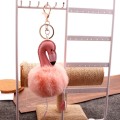 Super Metal Flamingo Key Chain Imitation Rabbit Hair Bulb Fur Plush Car Ornaments Pendant Key Ring,