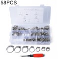 58 PCS Stainless Steel Adjustable Worm Gear Hose Clamp Fuel Line Clip with Screwdriver, Diameter Ran