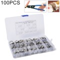 100 PCS Adjustable Single Ear Plus Stainless Steel Hydraulic Hose Clamps O-Clips Pipe Fuel Air, Insi