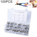 100 PCS Adjustable Single Ear Plus Stainless Steel Hydraulic Hose Clamps O-Clips Pipe Fuel Air, Insi