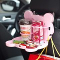 Cartoon Style Foldable Back Car Seat Drink Holder Back Seat Food Tray Storage Organizer Table(Pink)
