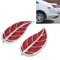 2 PCS Leaf Shape Car Plastic Decorative Sticker, Size: 12.0 x 6.0cm(Silver + Red)