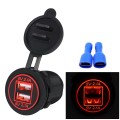 Universal Car Charger 2 Port Power Socket Power Dual USB Charger 5V 4.2A IP66 with Aperture(Red Ligh