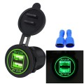 Universal Car Charger 2 Port Power Socket Power Dual USB Charger 5V 4.2A IP66 with Aperture(Green Li