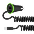 17W 3.4A Mini USB Car Charger with USB-C / Type-C Spring Cable
