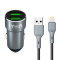 IVON CC38 2.4A Dual USB Car Charger + 1m USB to 8 Pin Fast Charge Data Cable Set
