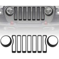 Car Mesh Grille Grill Insert + Headlight Turn Light Cover Trim for Jeep Wrangler JL 2018-2019(Black)