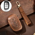 Hallmo Car Cowhide Leather Key Protective Cover Key Case for Hyundai IX35 A Style(Brown)
