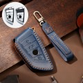 Hallmo Car Cowhide Leather Key Protective Cover Key Case for BMW Blade Style(Blue)