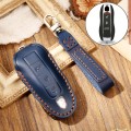 Hallmo Car Cowhide Leather Key Protective Cover Key Case for Porsche Macan 718 2021 A Style(Blue)