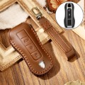 Hallmo Car Cowhide Leather Key Protective Cover Key Case for Porsche Macan 718 2021 B Style(Brown)