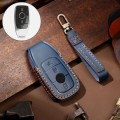 Hallmo Car Cowhide Leather Key Protective Cover Key Case for New Mercedes-Benz E300L(Blue)