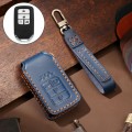Hallmo Car Cowhide Leather Key Protective Cover Key Case for Honda 4-button(Blue)