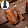 Hallmo Car Cowhide Leather Key Protective Cover Key Case for BYD(Brown)