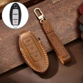 Hallmo Car Cowhide Leather Key Protective Cover Key Case for Nissan Sylphy 3-button Horn(Brown)