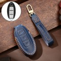 Hallmo Car Cowhide Leather Key Protective Cover Key Case for Nissan Sylphy 3-button Tail Box(Blue)