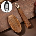 Hallmo Car Cowhide Leather Key Protective Cover Key Case for Nissan Sylphy 3-button Tail Box(Brown)