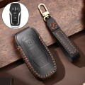 Hallmo Car Cowhide Leather Key Protective Cover Key Case for Ford Focus  A Style(Black)