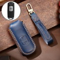 Hallmo Car Cowhide Leather Key Protective Cover Key Case for Mazda Axela 2-button(Blue)