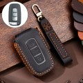 Hallmo Car Cowhide Leather Key Protective Cover Key Case for KIA K2 / K3 / K5 3-button(Black)