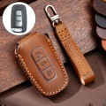 Hallmo Car Cowhide Leather Key Protective Cover Key Case for KIA K2 / K3 / K5 3-button(Brown)
