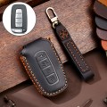 Hallmo Car Cowhide Leather Key Protective Cover Key Case for KIA K2 / K3 / K5 4-button(Black)