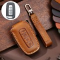 Hallmo Car Cowhide Leather Key Protective Cover Key Case for KIA K2 / K3 / K5 4-button(Brown)
