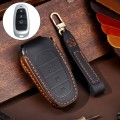 Hallmo Car Cowhide Leather Key Protective Cover Key Case for Hyundai 3-button(Black)