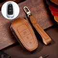 Hallmo Car Cowhide Leather Key Protective Cover Key Case for Hyundai 3-button(Brown)