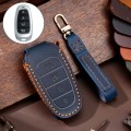 Hallmo Car Cowhide Leather Key Protective Cover Key Case for Hyundai 4-button(Blue)