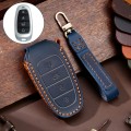 Hallmo Car Cowhide Leather Key Protective Cover Key Case for Hyundai 4-button Start(Blue)