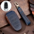 Hallmo Car Cowhide Leather Key Protective Cover Key Case for Hyundai 5-button(Blue)