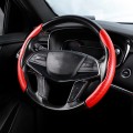 Car Universal Carbon Fiber Texture Leather Steering Wheel Cover (Red)