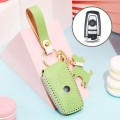 Hallmo Car Female Style Cowhide Leather Key Protective Cover for BMW, A Type(Grass Green)