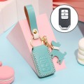 Hallmo Car Female Style Cowhide Leather Key Protective Cover for Honda(Lake Blue)