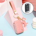 Hallmo Car Female Style Cowhide Leather Key Protective Cover for Volkswagen, B Type(Pink)