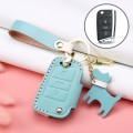 Hallmo Car Female Style Cowhide Leather Key Protective Cover for Volkswagen, B Type Folding(Lake Blu