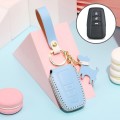 Hallmo Car Female Style Cowhide Leather Key Protective Cover for Toyota(Sky Blue)