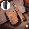 Hallmo Car Cowhide Leather Key Protective Cover for Volkswagen Golf 8(Brown)
