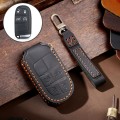 Hallmo Car Genuine Leather Key Protective Cover for Jeep Compass 4-button(Black)