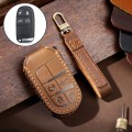 Hallmo Car Genuine Leather Key Protective Cover for Jeep Compass 4-button(Brown)