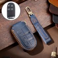 Hallmo Car Genuine Leather Key Protective Cover for Jeep Compass 5-button(Blue)