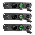 3 PCS 4-hole Panel Combination Switch Dual USB 4.2A Power Plug with Voltmeter(Green Light)