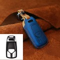 For Audi Series Car Cowhide Leather Key Protective Cover Key Case, A Version 2016-2017 (Blue)