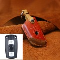 For BMW Blade Style Car Cowhide Leather Key Protective Cover Key Case, Two Keys Version (Red)