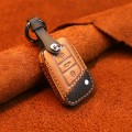 For Volkswagen Car Cowhide Leather Key Protective Cover Key Case, B Version(Brown)